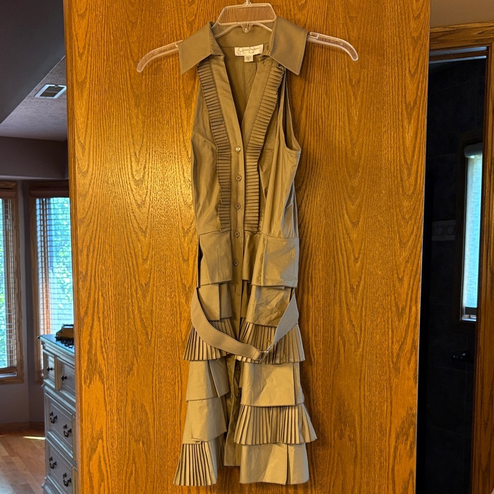 Jessica Simpson Tan Ruffle Midi Dress